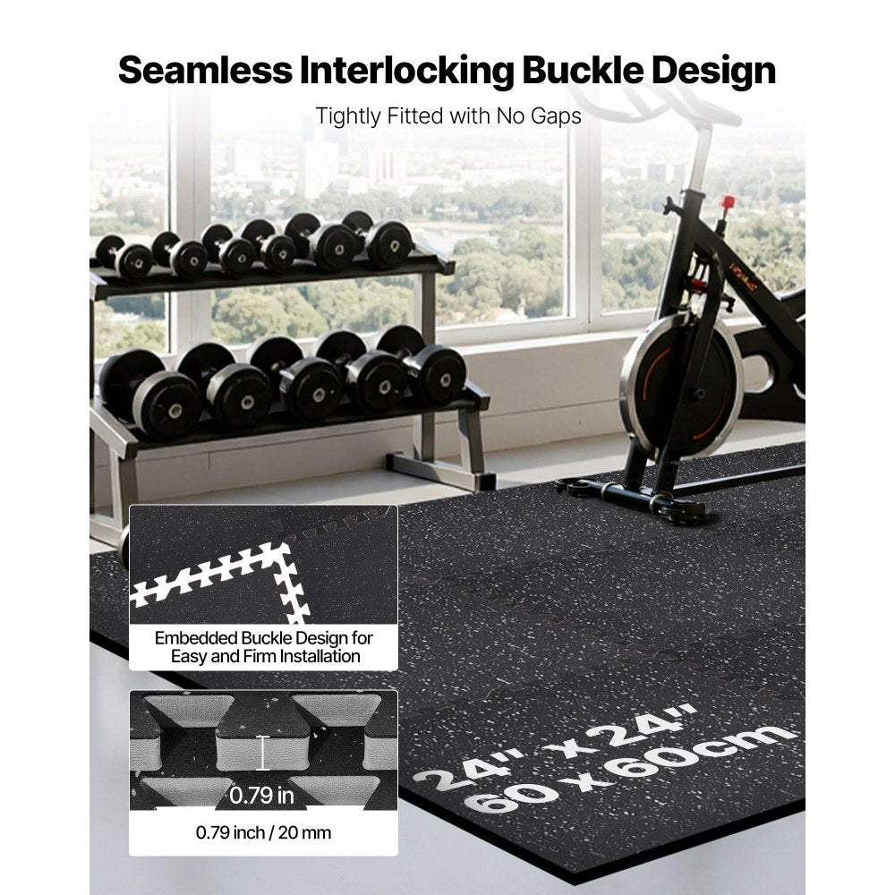 VEVOR Puzzle Exercise Mat, 12 PCS Fitness Equipment Mats, 24 x 24 x 0.79 in, High-Density EVA Foam Mats Set, Interlocking Rubber Soft Tiles, Protective Floor Padding with Gray Dots for Home Gym Office