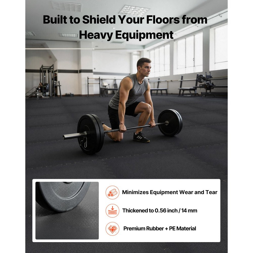 VEVOR Puzzle Exercise Mat, 12 PCS Fitness Equipment Mats, 24 x 24 x 0.56 in, High-Density EVA Foam Gym Mats Set, Interlocking Rubber Soft Tiles, Protective Floor Padding for Home, Gym, Office, Black