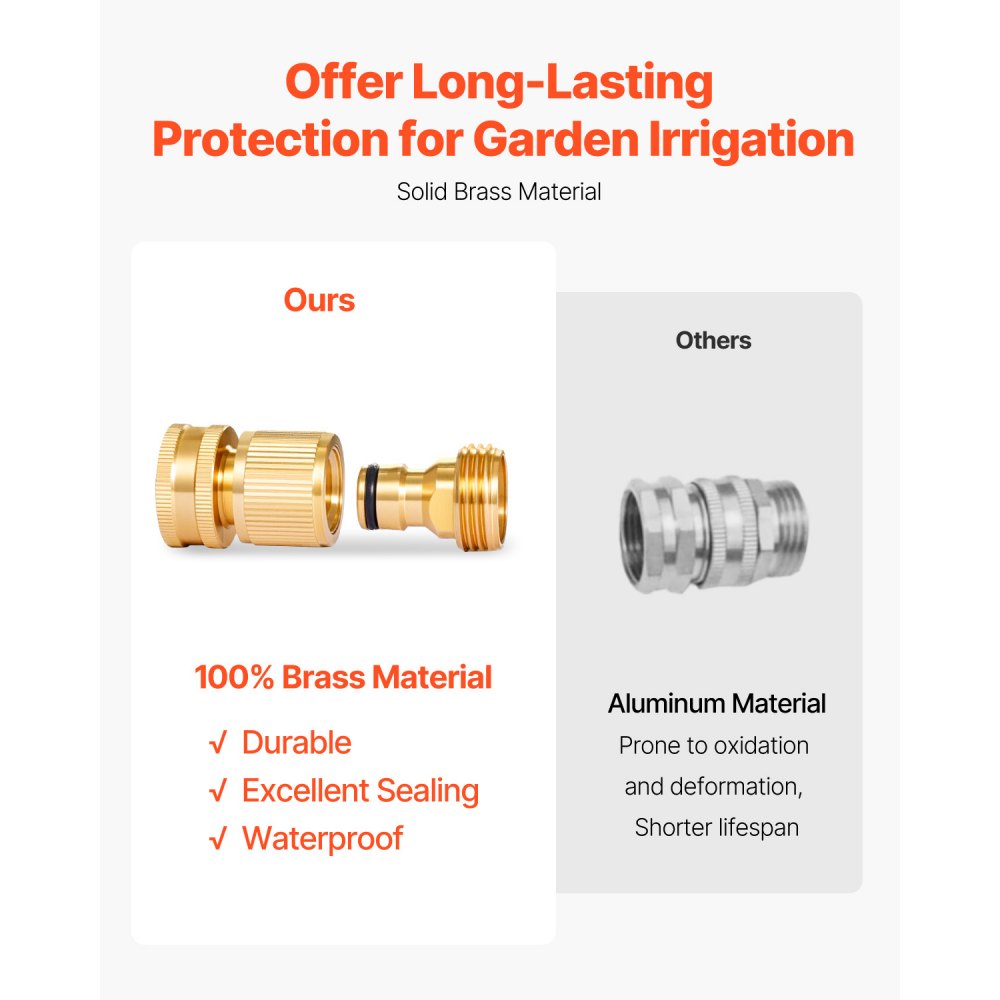 VEVOR Garden Hose Quick Connect, 3/4 inch Male & Female, 200 PSI Heavy Duty Solid Brass Quick Connector, 2 Sets Garden Hose Fitting, No Leak Water Hoses Connectors with Gaskets