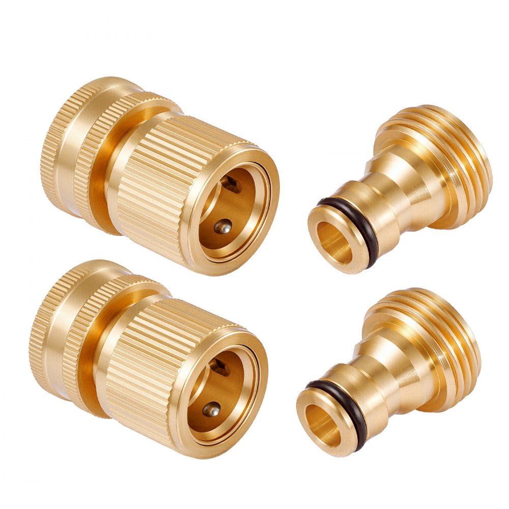 VEVOR Garden Hose Quick Connect, 3/4 inch Male & Female, 200 PSI Heavy Duty Solid Brass Quick Connector, 2 Sets Garden Hose Fitting, No Leak Water Hoses Connectors with Gaskets