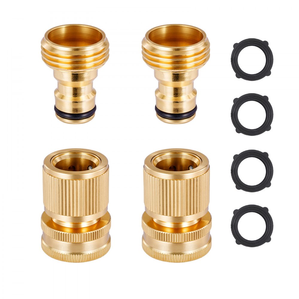 VEVOR Garden Hose Quick Connect, 3/4 inch Male & Female, 200 PSI Heavy Duty Solid Brass Quick Connector, 2 Sets Garden Hose Fitting, No Leak Water Hoses Connectors with Gaskets