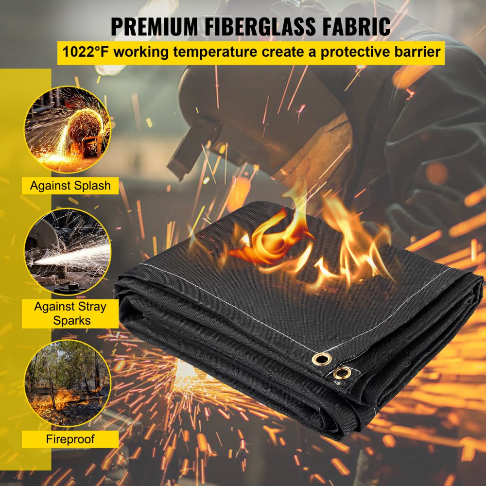 VEVOR Fire Blankets, 2 Pack Welding Blankets, 6\' x 10\' Fire Suppression Blanket, 1022 °F Flame Retardant Blanket, Black Fire Emergency Blankets, Fiberglass Fire Retardant Blanket with 8 Brass Gromme
