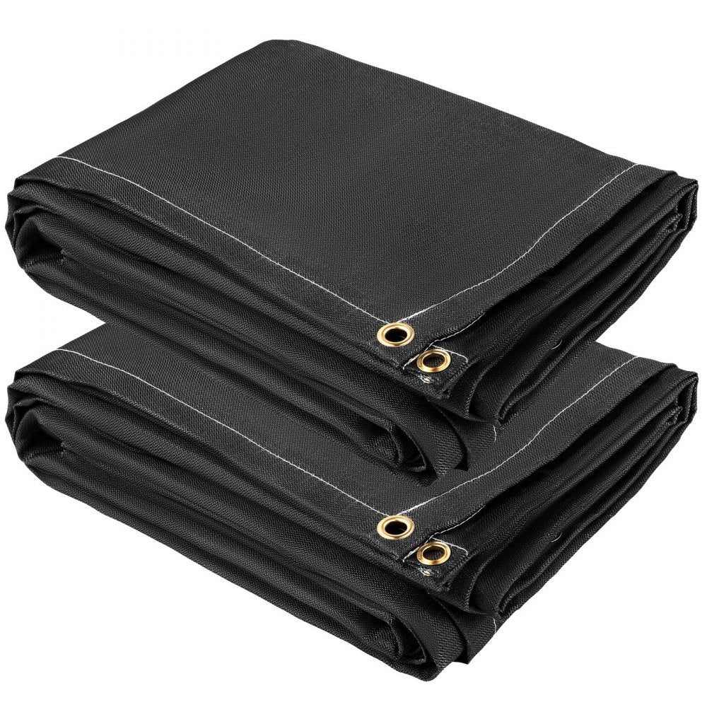 VEVOR Fire Blankets, 2 Pack Welding Blankets, 6\' x 10\' Fire Suppression Blanket, 1022 °F Flame Retardant Blanket, Black Fire Emergency Blankets, Fiberglass Fire Retardant Blanket with 8 Brass Gromme