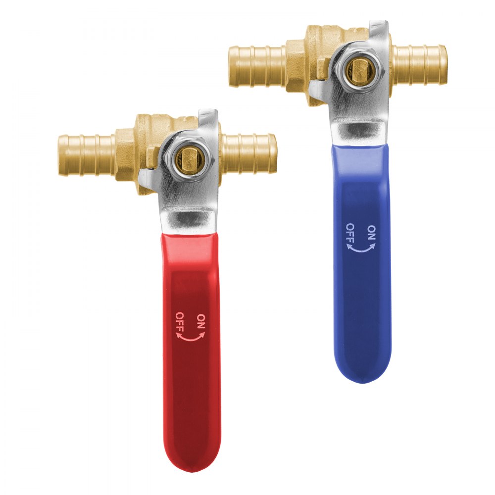 VEVOR PEX Ball Valve, 10 Pieces, 1/2 in PEX Brass Ball Valve, PEX Full Port Brass Ball Valves, Quarter Turn Hot (Red) Cold (Blue) PEX Full Port Ball Valve, for Kitchen, Hydronic Heating, Bathroom