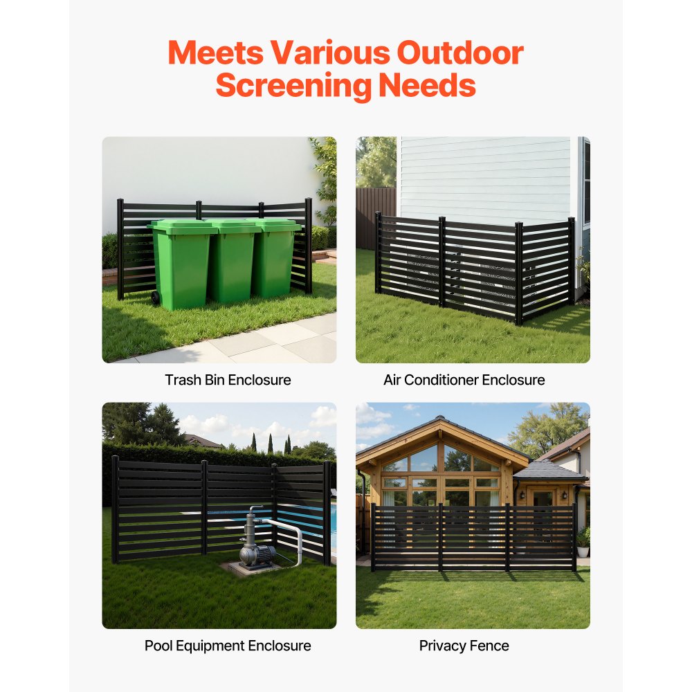 VEVOR 3 Panels Outdoor Privacy Screen, 50 x 48 in Air Conditioner Fence with 27.6 in Ground Stakes, Pool Equipment Enclosure, Vinyl Privacy Fence, Ideal for Trash Can and A/C Units, Black