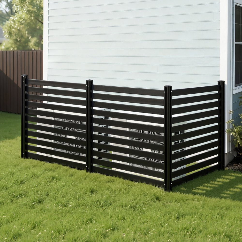 VEVOR 3 Panels Outdoor Privacy Screen, 50 x 48 in Air Conditioner Fence with 27.6 in Ground Stakes, Pool Equipment Enclosure, Vinyl Privacy Fence, Ideal for Trash Can and A/C Units, Black