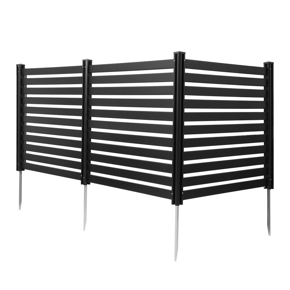 VEVOR 3 Panels Outdoor Privacy Screen, 50 x 48 in Air Conditioner Fence with 27.6 in Ground Stakes, Pool Equipment Enclosure, Vinyl Privacy Fence, Ideal for Trash Can and A/C Units, Black