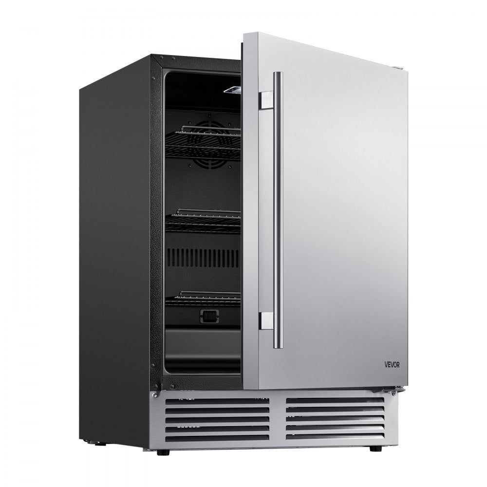 VEVOR Outdoor Beverage Refrigerator, 24 Inch Undercounter Drink Fridge, 304 Stainless Steel Door, 5.0 Cu. Ft, Hold 180 Cans, Powerful Cooling System, Built-in / Freestand Cooler, Home Bar & Patio