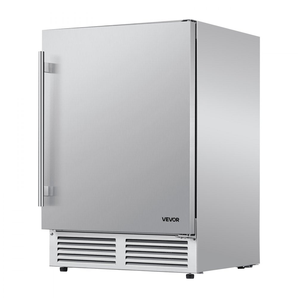 VEVOR Outdoor Beverage Refrigerator, 24 Inch Undercounter Drink Fridge, 304 Stainless Steel Body, 5.0 Cu. Ft, Hold 180 Cans, Powerful Cooling System, Built-in / Freestand Cooler, Home Bar & Patio