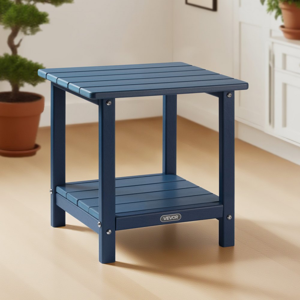 VEVOR Outdoor Side Table, 17.72W x 14.96D x 17.32H Inch, Double Layer HDPE Outside End Table for Easy Maintenance, Withstand Harsh Weather, Fit for Patio, Pool, Beach, Porch, Indoor, Backyard, Blue
