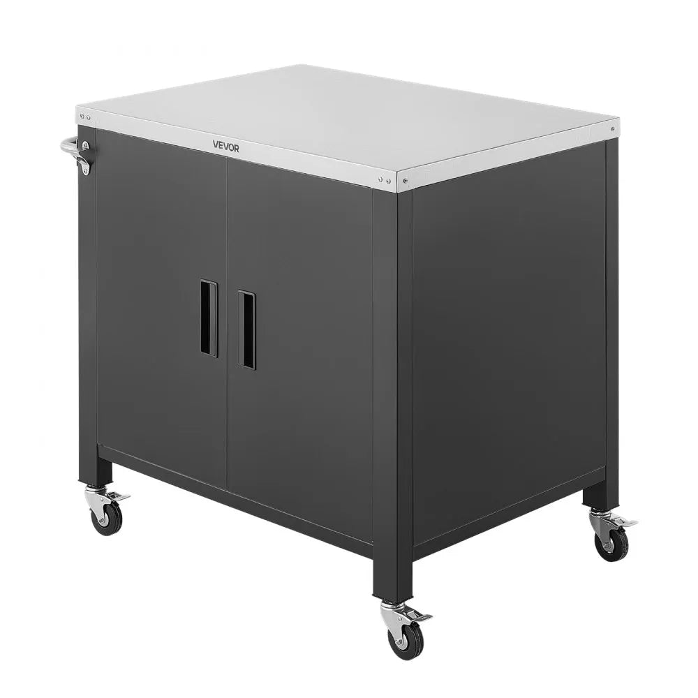 VEVOR Outdoor Grill Cart with Storage Cabinet, 40 Inch Grill Table, Waterproof Kitchen Island with Stainless Steel Top, Spice Rack, and Wheels, Movable Food Prep Station for Patio Bar Backyard BBQ