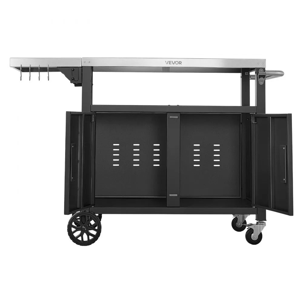 VEVOR Outdoor Grill Cart with Storage Cabinet, 48.9 Inch Grill Table, Waterproof Kitchen Island with Stainless Steel Top, Shelf, and Wheels, Movable Food Prep Station for Patio Bar Backyard BBQ