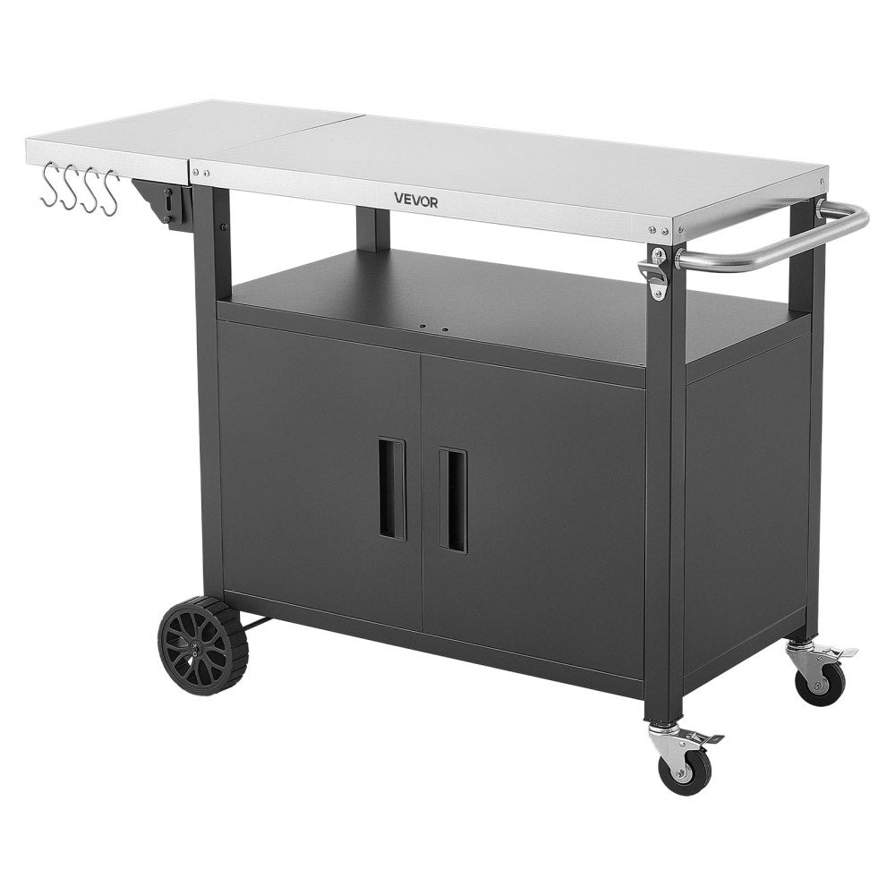 VEVOR Outdoor Grill Cart with Storage Cabinet, 48.9 Inch Grill Table, Waterproof Kitchen Island with Stainless Steel Top, Shelf, and Wheels, Movable Food Prep Station for Patio Bar Backyard BBQ