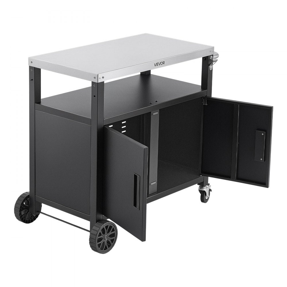 VEVOR Outdoor Grill Cart with Storage Cabinet, 36.4 Inch Grill Table, Waterproof Kitchen Island with Stainless Steel Top, Shelf, and Wheels, Movable Food Prep Station for Patio Bar Backyard BBQ