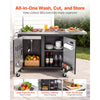VEVOR Outdoor Grill Cart with Sink and Storage Cabinet, 52 Inch Grill Table, Waterproof Kitchen Island with Stainless Steel Top, Spice Rack, Wheel, Movable Food Prep Station for Patio Bar Backyard BBQ