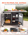 VEVOR Outdoor Grill Cart with Sink and Storage Cabinet, 52 Inch Grill Table, Waterproof Kitchen Island with Stainless Steel Top, Spice Rack, Wheel, Movable Food Prep Station for Patio Bar Backyard BBQ