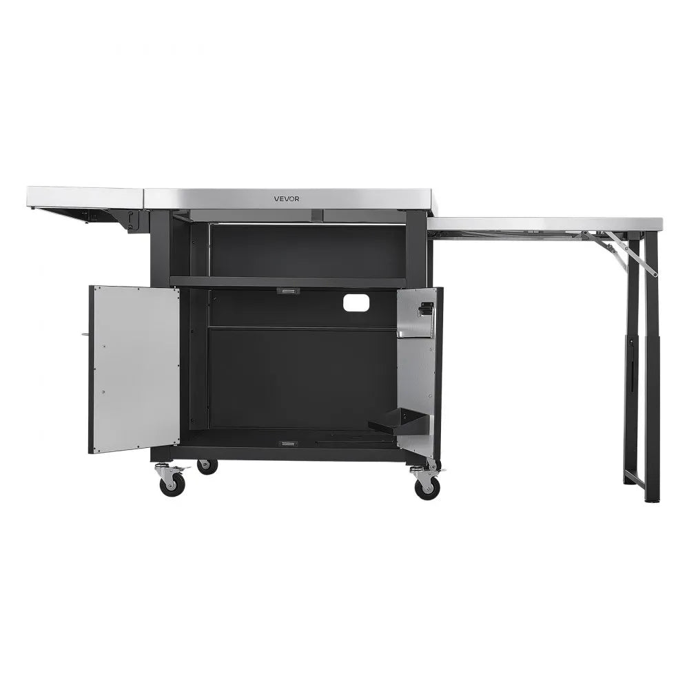 VEVOR Outdoor Grill Cart with Storage Cabinet, 74.8 Inch Grill Table, Waterproof Kitchen Island with Stainless Steel Top, Pull-Out Plate, Wheels, Movable Food Prep Station for Patio Bar Backyard BBQ