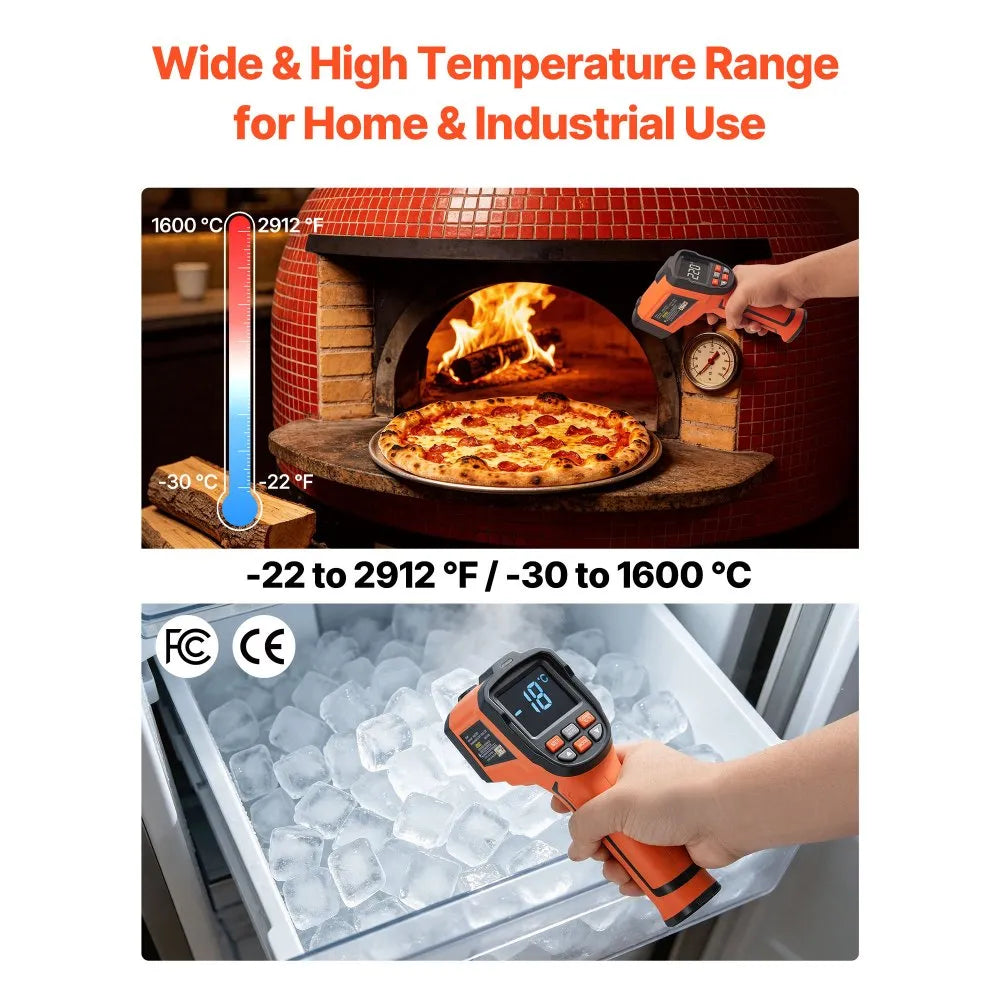 VEVOR Infrared Thermometer, -22℉ to 2912℉ Dual-Mode IR Thermometer Gun with K-Type Thermocouple, Dual Laser Heat Temperature Gun Non-Contact for Metal Smelting/Engine/Industry/Cooking (Not for Human)