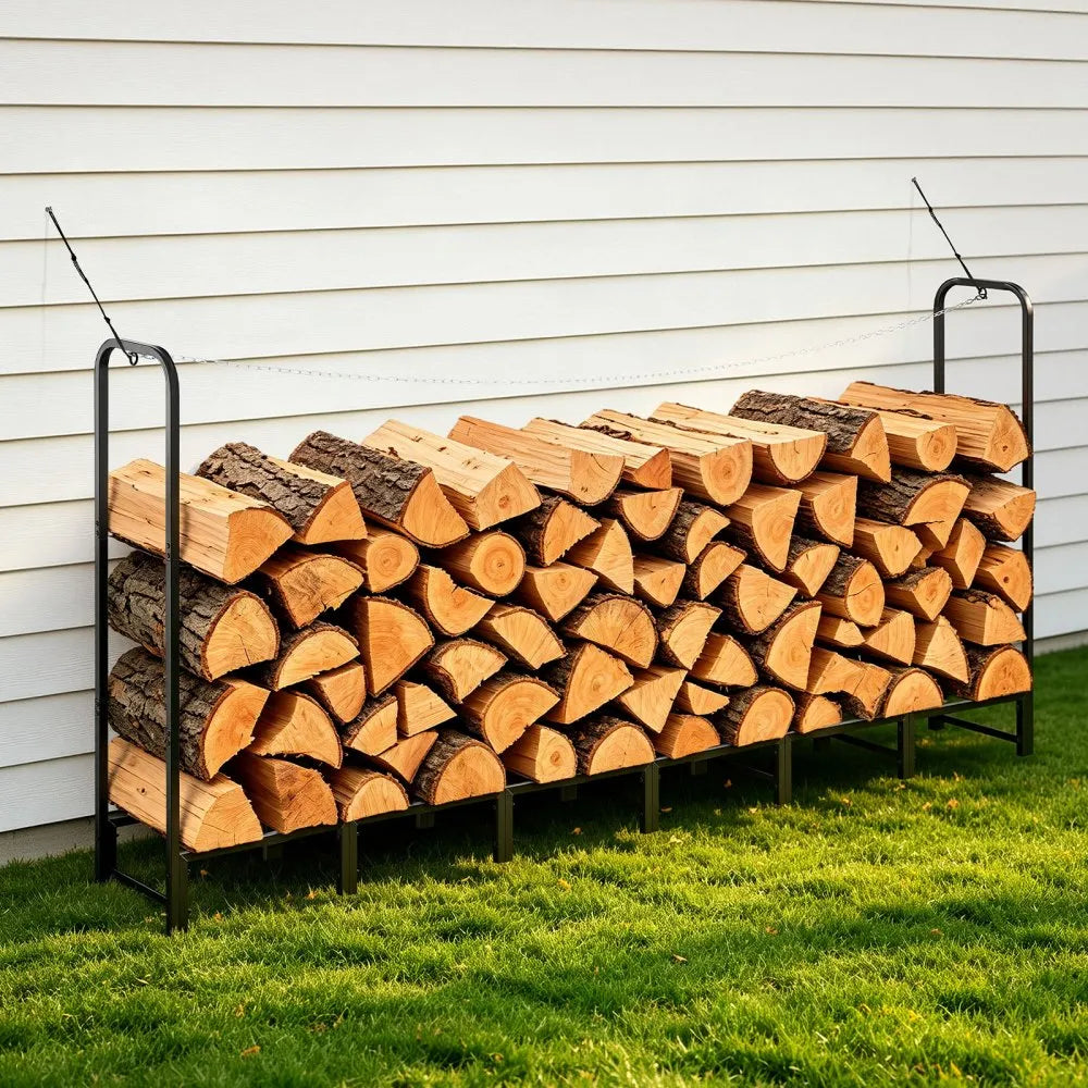 VEVOR Firewood Rack 8ft 1/2 Cord Heavy Duty Outdoor Wood Storage Holder, for Fireplace Patio Deck, 1100 lbs Load Capacity, Carbon Steel Frame Fire Log Stacker Stand, Metal Wood Pile Organizer, Black