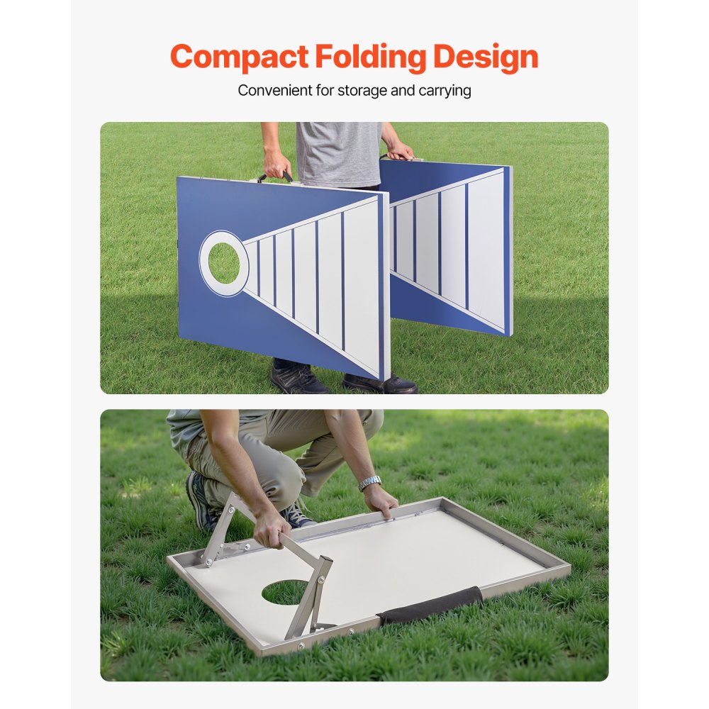 VEVOR Cornhole Set, 3x2 ft Corn Hole Game Boards, Aluminum Weatherproof Portable Toss Board, Indoor and Outdoor Foldable Cornhole Play for Adults, Include 8 Bean Bags, for Yard Backyard Beach Camping