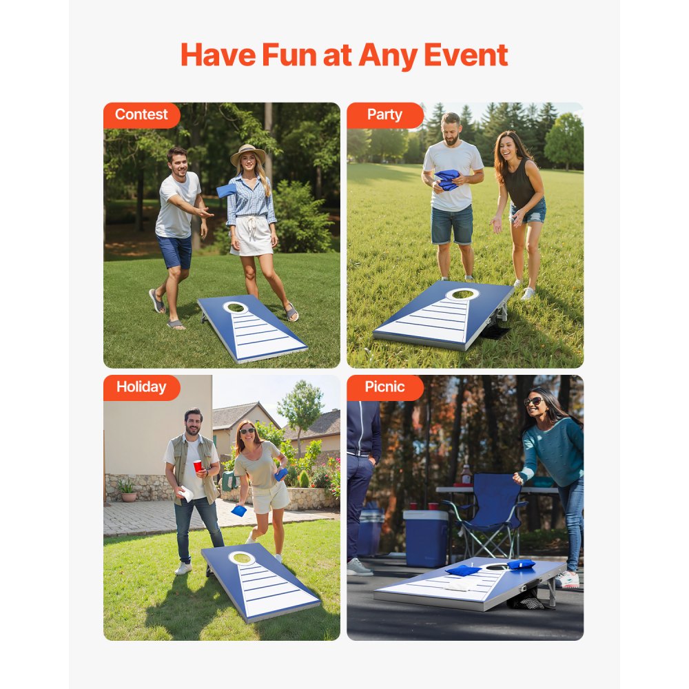 VEVOR Cornhole Set, 3x2 ft Corn Hole Game Boards, Aluminum Weatherproof Portable Toss Board, Indoor and Outdoor Foldable Cornhole Play for Adults, Include 8 Bean Bags, for Yard Backyard Beach Camping