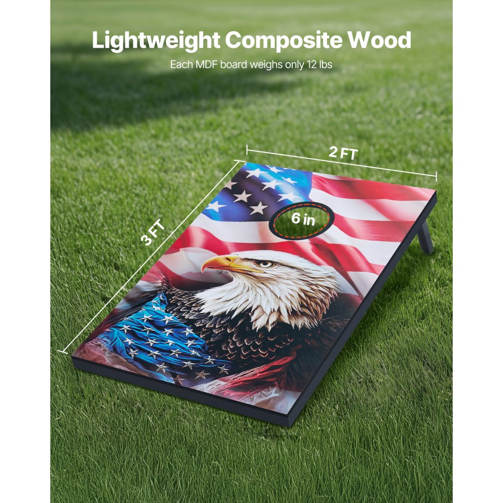 VEVOR Cornhole Set, 3x2 ft Corn Hole Game Boards, MDF Wood Portable Toss Board, Indoor and Outdoor Cornhole Play for Adults, Include 8 Bean Bags and Carrying Case, for Yard, Backyard, Beach, Camping
