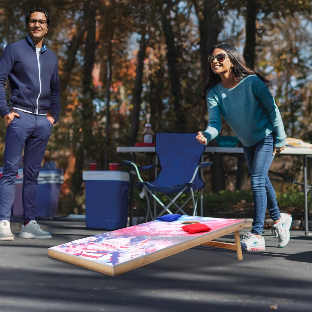 VEVOR Cornhole Set, 4x2 ft Corn Hole Game Boards, Solid Wood Portable Toss Board, Indoor and Outdoor Cornhole Play for Adults, Include 8 Bean Bags and Carrying Case, for Yard, Backyard, Beach, Camping