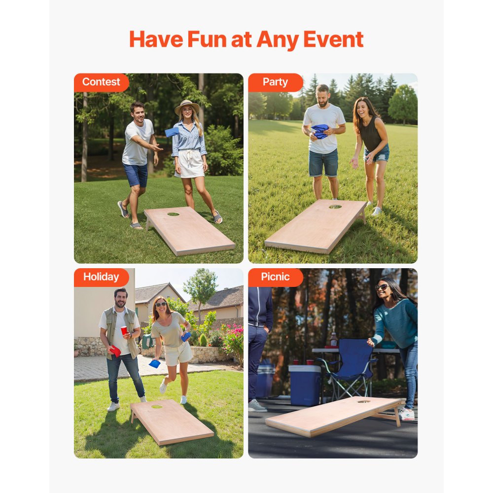 VEVOR Cornhole Set, 4x2 ft Corn Hole Game Boards, Solid Wood Portable Toss Board, Indoor and Outdoor Cornhole Play for Adults, Toss Game Include Carrying Case, for Yard, Backyard, Beach, Camping