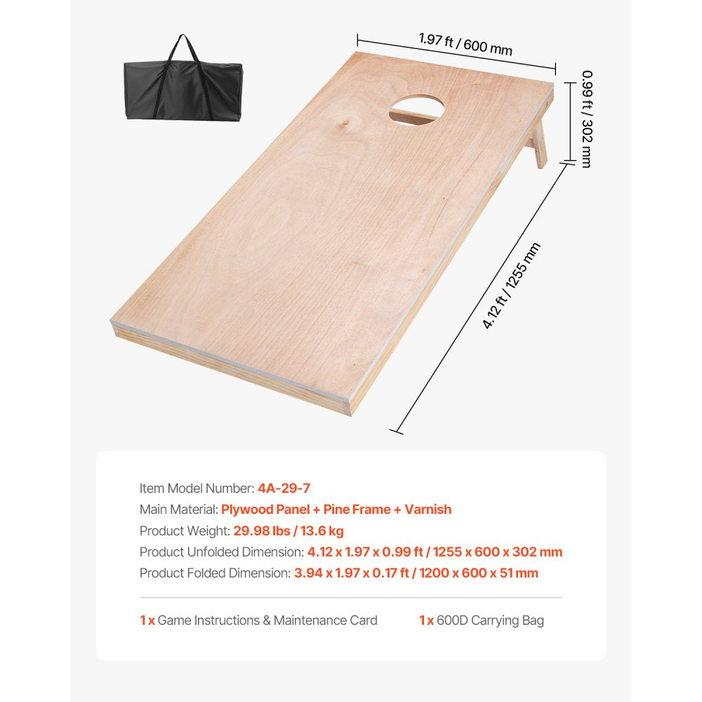 VEVOR Cornhole Set, 4x2 ft Corn Hole Game Boards, Solid Wood Portable Toss Board, Indoor and Outdoor Cornhole Play for Adults, Toss Game Include Carrying Case, for Yard, Backyard, Beach, Camping