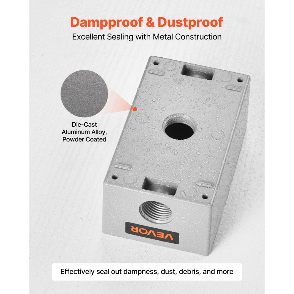 VEVOR Outdoor Electrical Box, 4.5 x 2.8 x 2 in, Weatherproof Outlet Junction Box, Suitable 1/2-Inch or 3/4-Inch Electrical Conduit, 18.3 Cu.In Large Capacity Plug Receptacle Protector, 4PCS, Gray