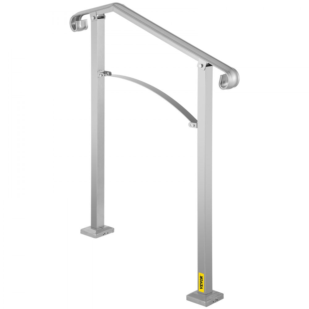 VEVOR Outdoor Stair Railing, Fit 2 or 3 Steps Alloy Metal Handrailing, Front Porch Flexible Transitional Handrail, Arch Step Rail with Installation Kit, for Concrete or Wooden Stairs, Silver