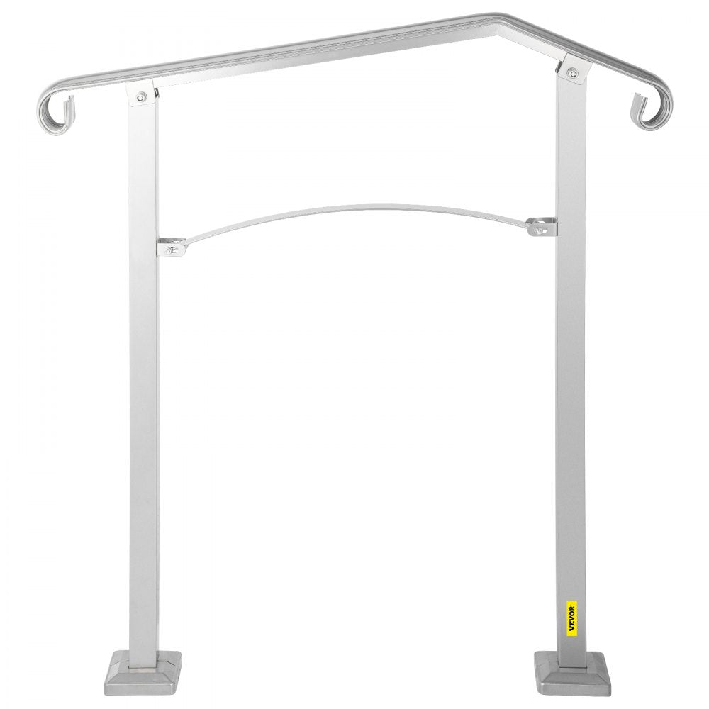 VEVOR Outdoor Stair Railing, Fit 2 or 3 Steps Alloy Metal Handrailing, Front Porch Flexible Transitional Handrail, Arch Step Rail with Installation Kit, for Concrete or Wooden Stairs, Silver