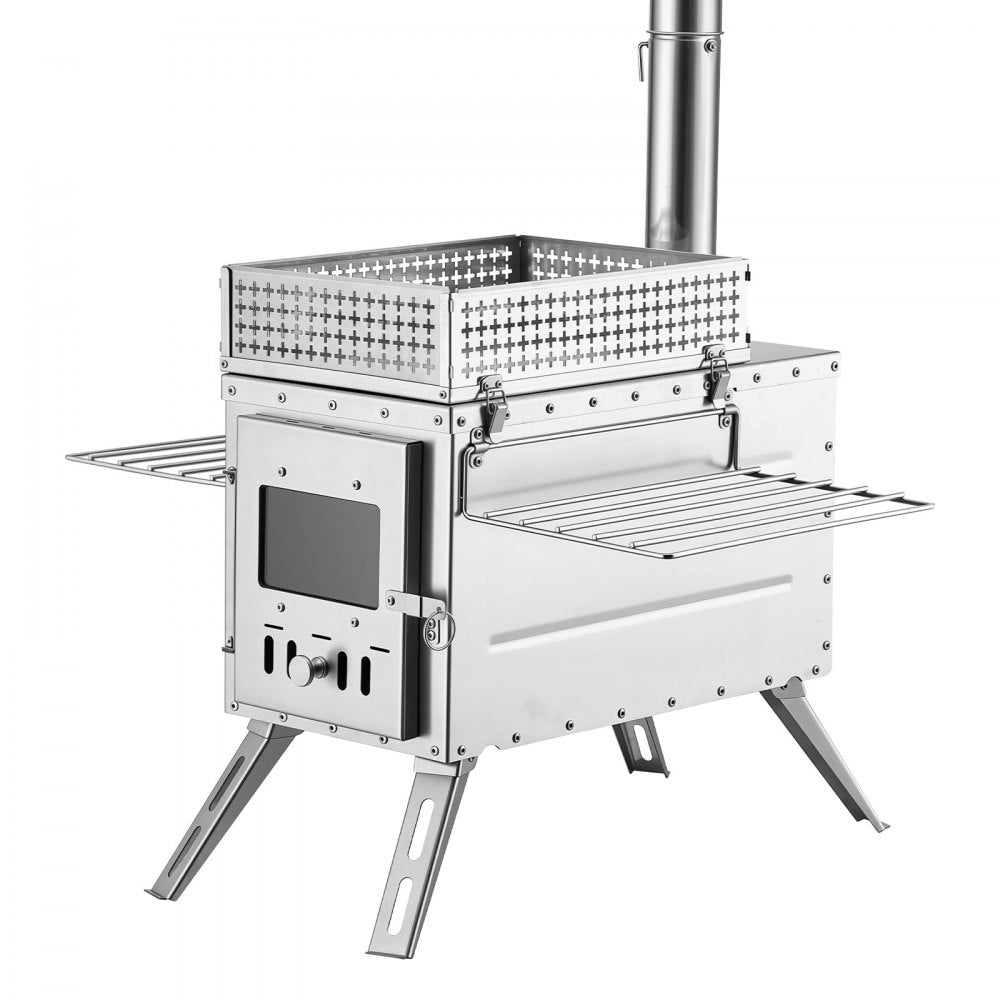 VEVOR Wood Stove Portable Sauna Hot Tent Rocket Stove Stainless Steel, for Dry Sauna Heating Outdoor Camping, with Detachable Stone Box, Extended Chimney Pipes, and Heat-Resistant Glass Window