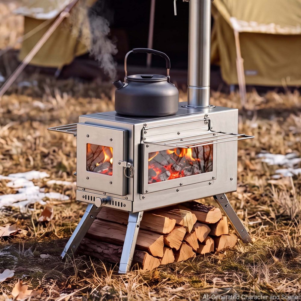 VEVOR Wood Stove Portable Wood Burning Camping Tent Stove Stainless Steel, for Outdoor Heating Cooking Drying, with Extended Chimney Pipes, Ash Drawer, Heat-Resistant Glass Window, Gloves, Carry Bag