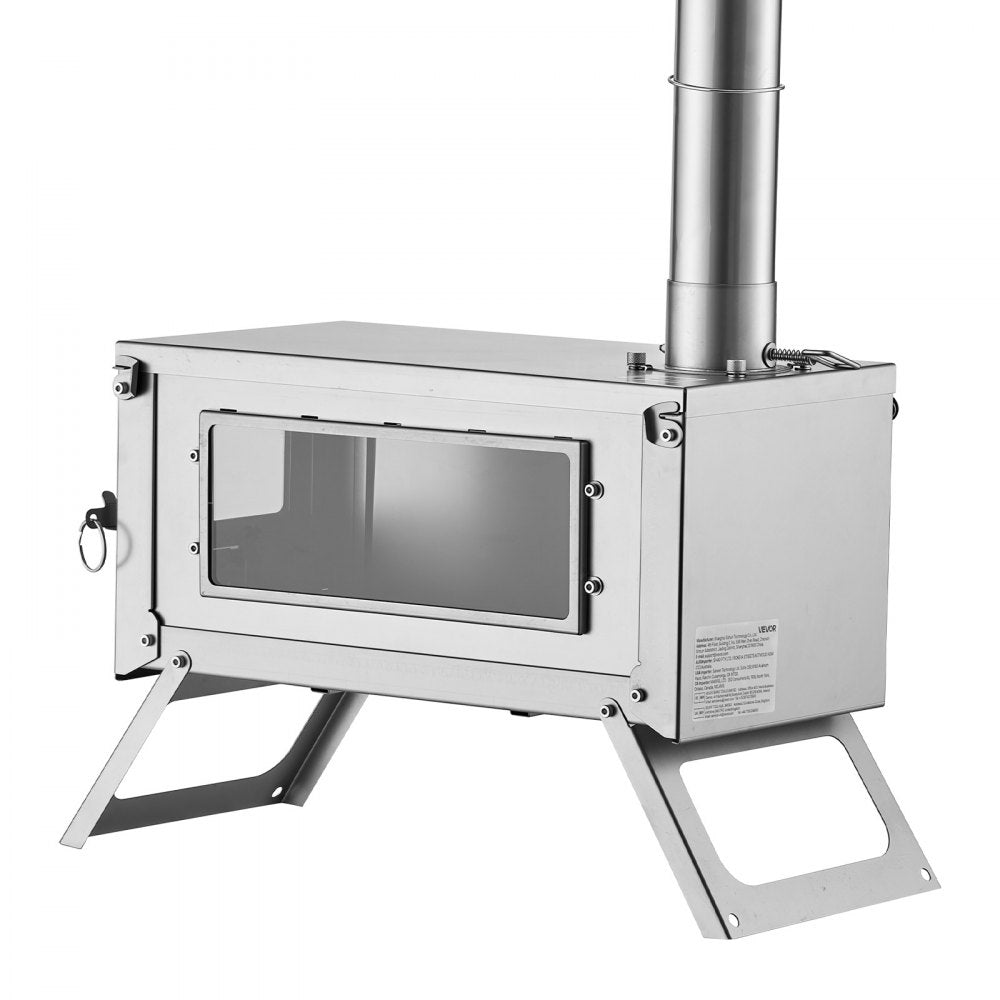 VEVOR Wood Stove Foldable Portable Titanium Wood Burning Camping Tent Stove, for Outdoor Heating and Cooking, 7.05 lbs Lightweight, with Telescopic Retractable Chimney and Heat-Resistant Glass Window
