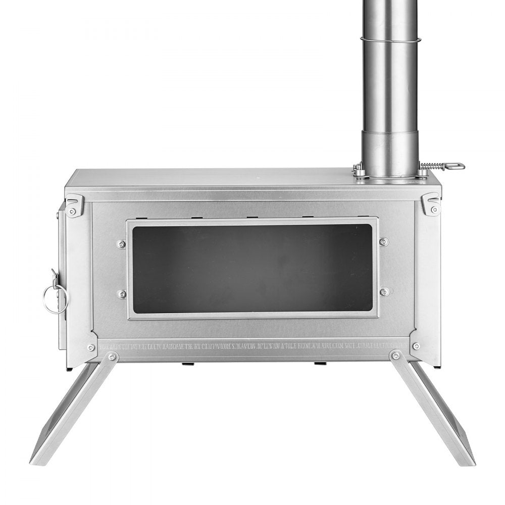 VEVOR Wood Stove Foldable Portable Titanium Wood Burning Camping Tent Stove, for Outdoor Heating and Cooking, 7.05 lbs Lightweight, with Telescopic Retractable Chimney and Heat-Resistant Glass Window