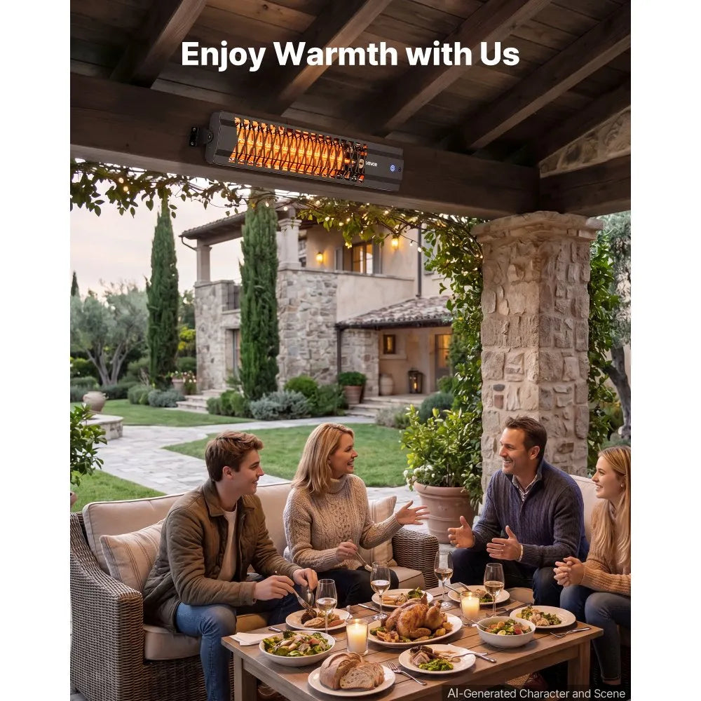VEVOR Infrared Heater 1500W Electric Space Heater for Outdoor Use Black, Remote, Panel & Side Switch Control, Cold-Rolled Steel, Easy Installation, Even Warmth for Patios, Backyards, Balconies