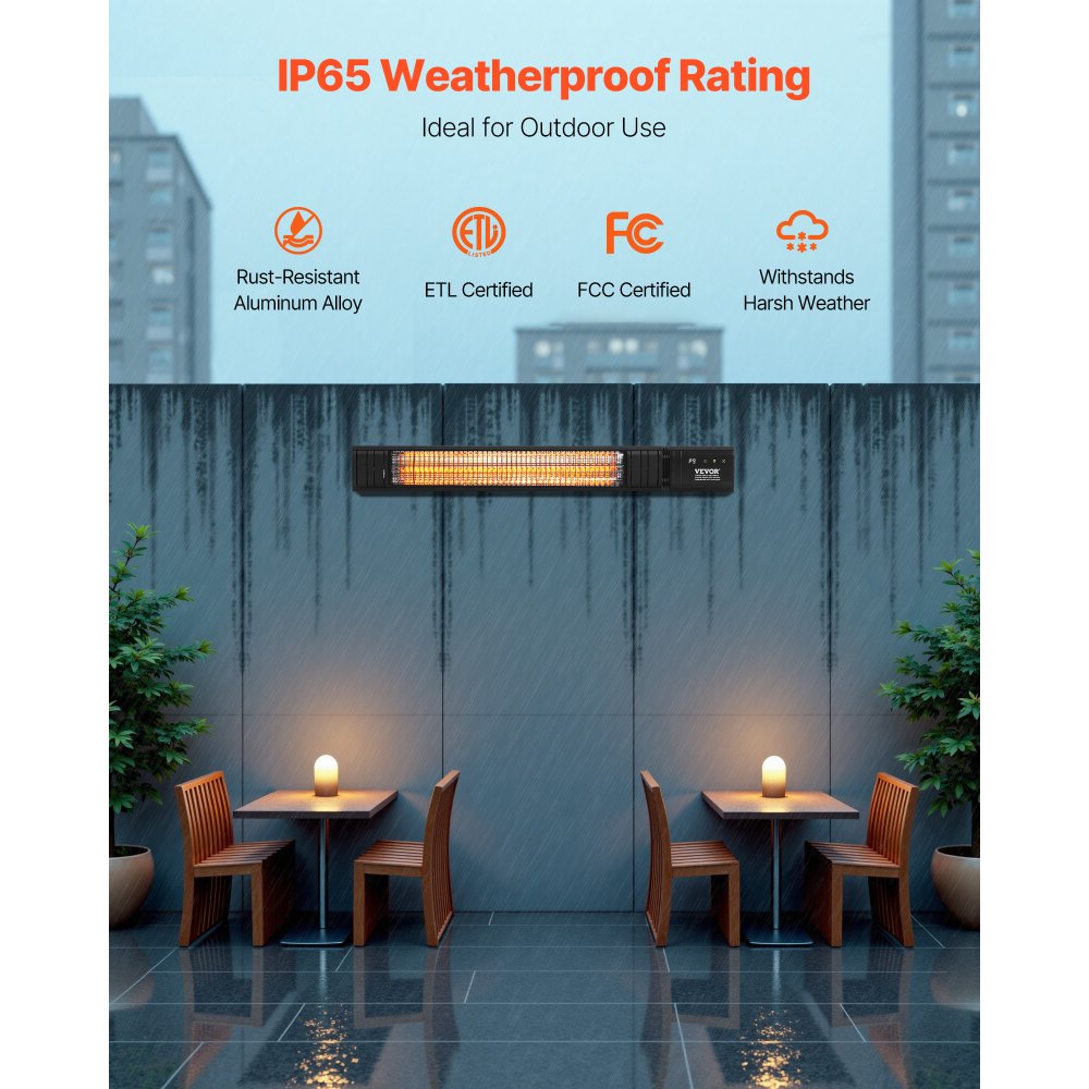 VEVOR Infrared Heater, 1500W Electric Space Infrared Carbon Heater with Remote Control & 9 Speeds & 24h Timer, for Porch,Patio,Dining Room,Studio,Backyard,Garage, Wall Mount Outdoor