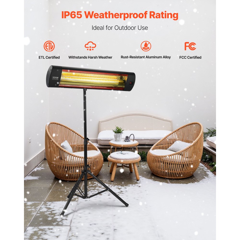 VEVOR Infrared Heater, 1500W Electric Space Heater with Remote Control, LED Screen w/ 3 Speeds & Timer, Outdoor/Outdoor for Patio,Porch,Dining Room,Studio