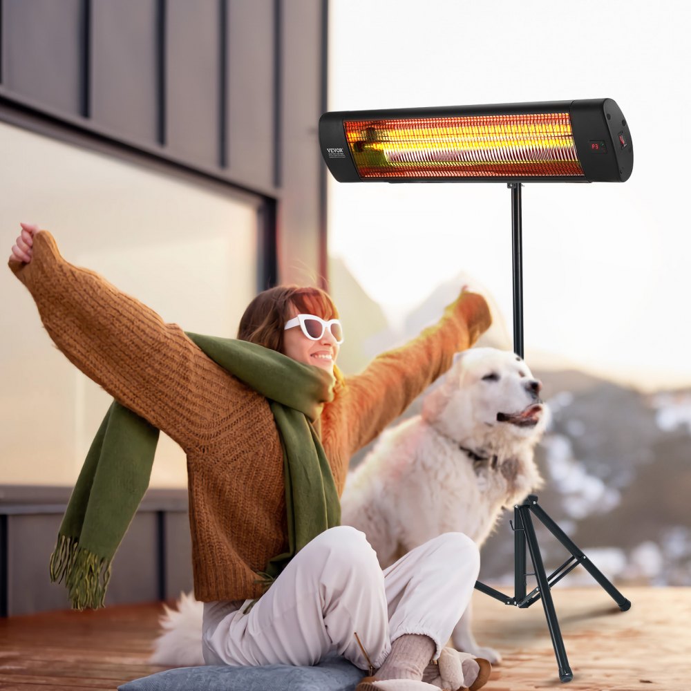 VEVOR Infrared Heater, 1500W Remote Control Electric Space Heater, LED Screen Patio Heater w/ 3 Speeds & Timer, Outdoor/Outdoor for Porch,Dining Room,Studio, with Stand & Mount to Ceiling/Wall,24 in L