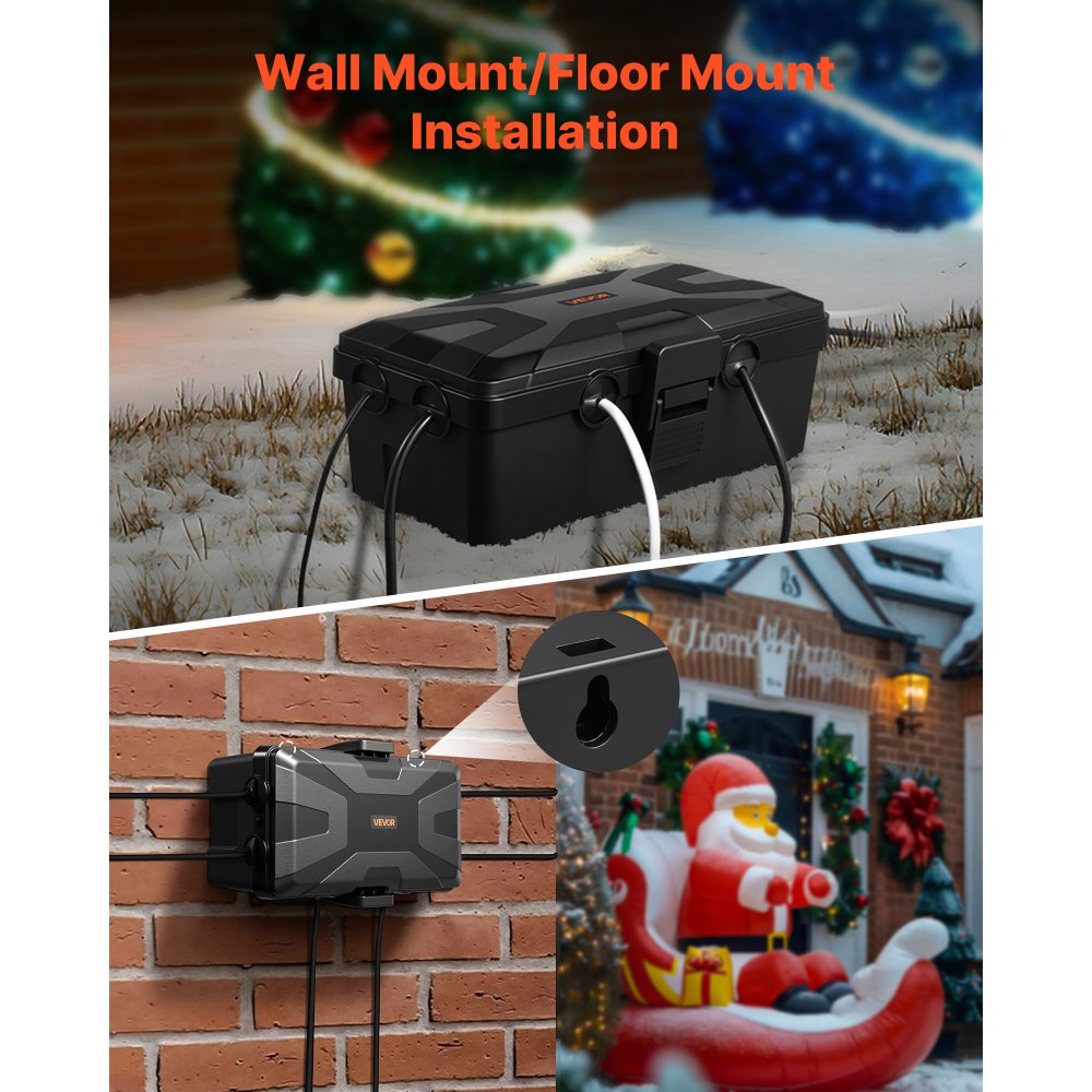 VEVOR Outdoor Electrical Box Waterproof, 9.4 x 4.3 x 2.8 in, IP54 Weatherproof Extension Cord Cover, Large Outlet Connection Box Plug Protector with 6 Cable Entry, for Power Strip, Holiday Light Decor