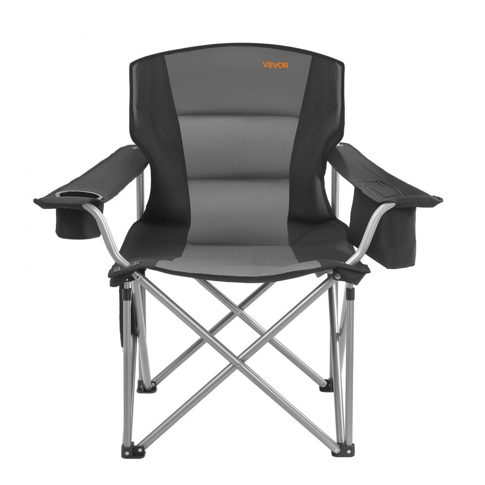 VEVOR Oversized Camping Chairs, 450 lbs Heavy Duty Support, Portable Folding Camp Chairs with Padded Backrest & Armrests, Cup Holder & Side Pocket, Cooler Bag, Carry Bags for Outdoor, Fishing, 2 Pack