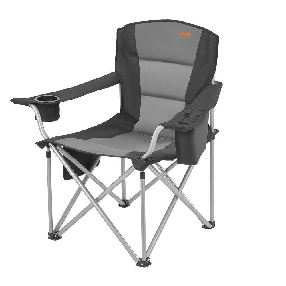 VEVOR Oversized Camping Chairs, 450 lbs Heavy Duty Support, Portable Folding Camp Chairs with Padded Backrest & Armrests, Cup Holder & Side Pocket, Cooler Bag, Carry Bags for Outdoor, Fishing, 2 Pack