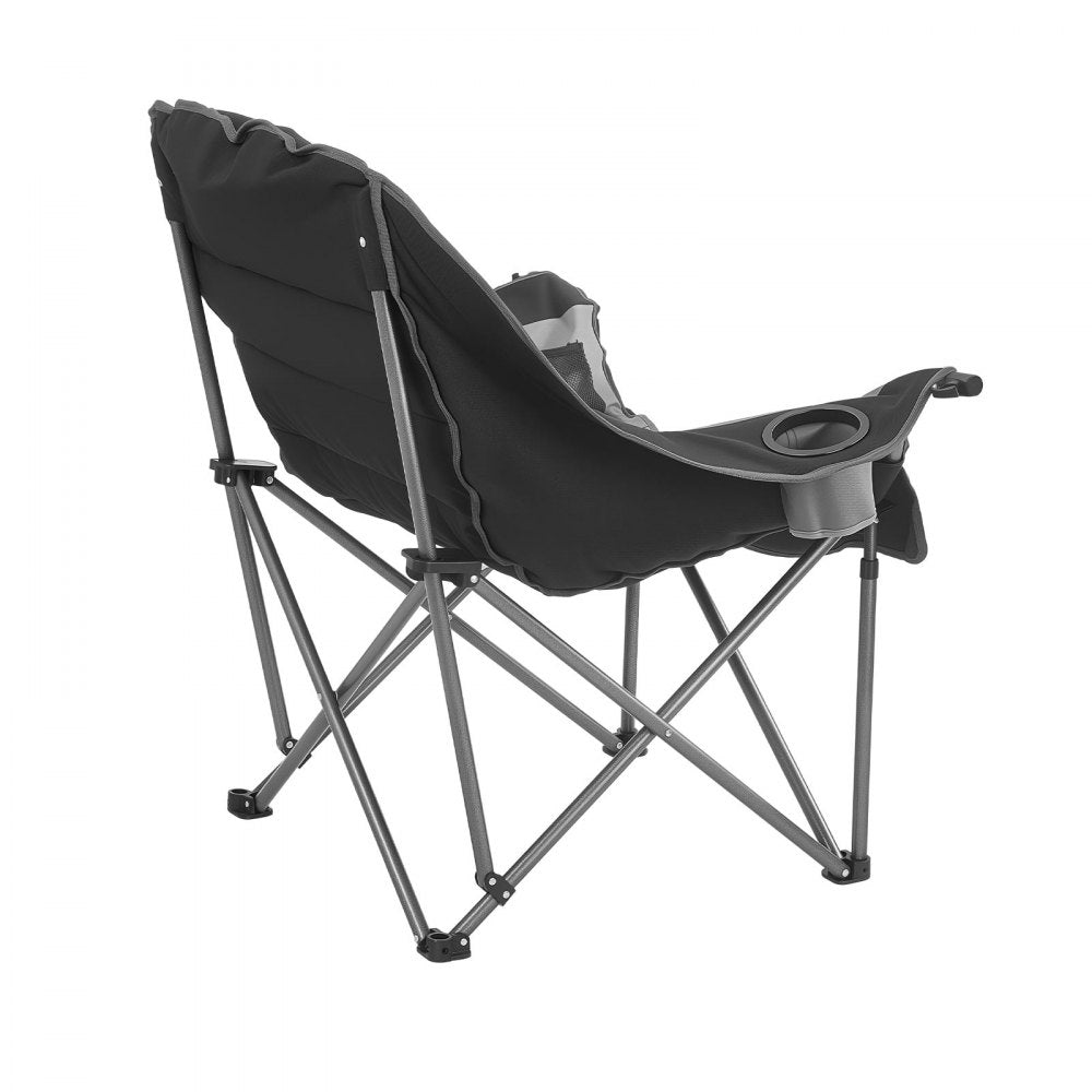 VEVOR Oversized Camping Chairs, 450 lbs Heavy Duty Support, Portable Padded Folding Camp Chairs with Dual Cup Holders & Wine Glass Holders, Carry Bag for Outdoor, Fishing, Black & Gray, 1 Pack