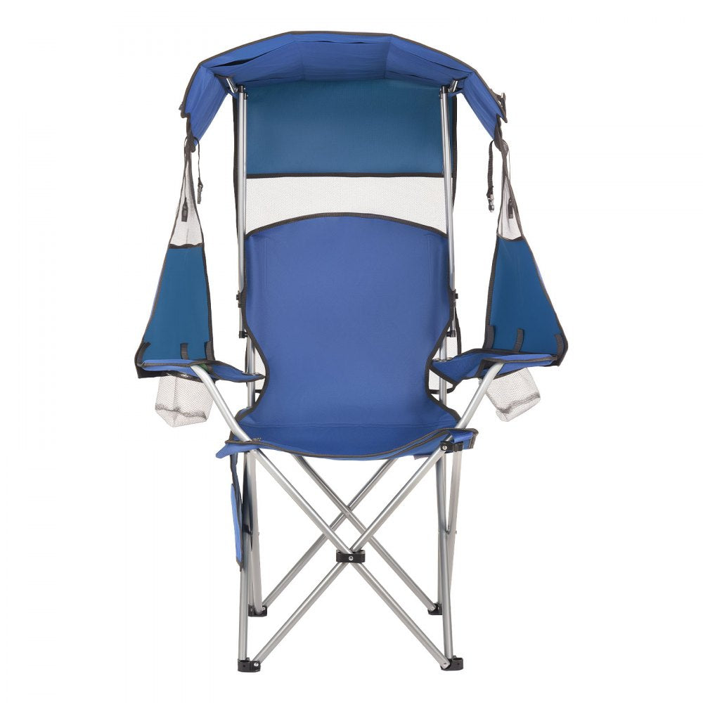 VEVOR Camping Chair with Canopy Shade, Folding Beach Chair with Canopy & Magazine Pocket, 2 Cup Holders, 330 lbs Heavy Duty Support, Carry Bags for Outdoor, Camp, Fishing, Tailgates, Deep Blue