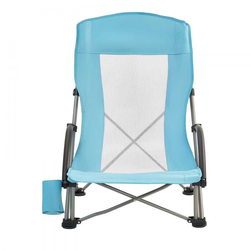 VEVOR Folding Beach Chair, High Back Camping Chairs for Adults, with Cup Pocket, Mesh Back, Carry Bag, Portable Extra Wide Seat Chair 330 lbs Heavy Duty Support, for Outdoor, Camp, Light Blue