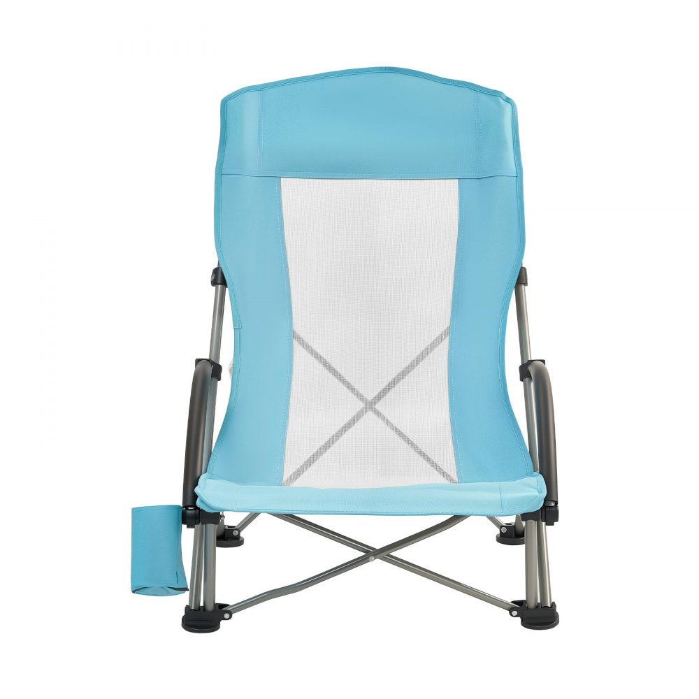 VEVOR Folding Beach Chair, High Back Camping Chairs for Adults, with Cup Pocket, Mesh Back, Carry Bag, Portable Extra Wide Seat Chair 330 lbs Heavy Duty Support, for Outdoor, Camp, Light Blue, 2 Pack