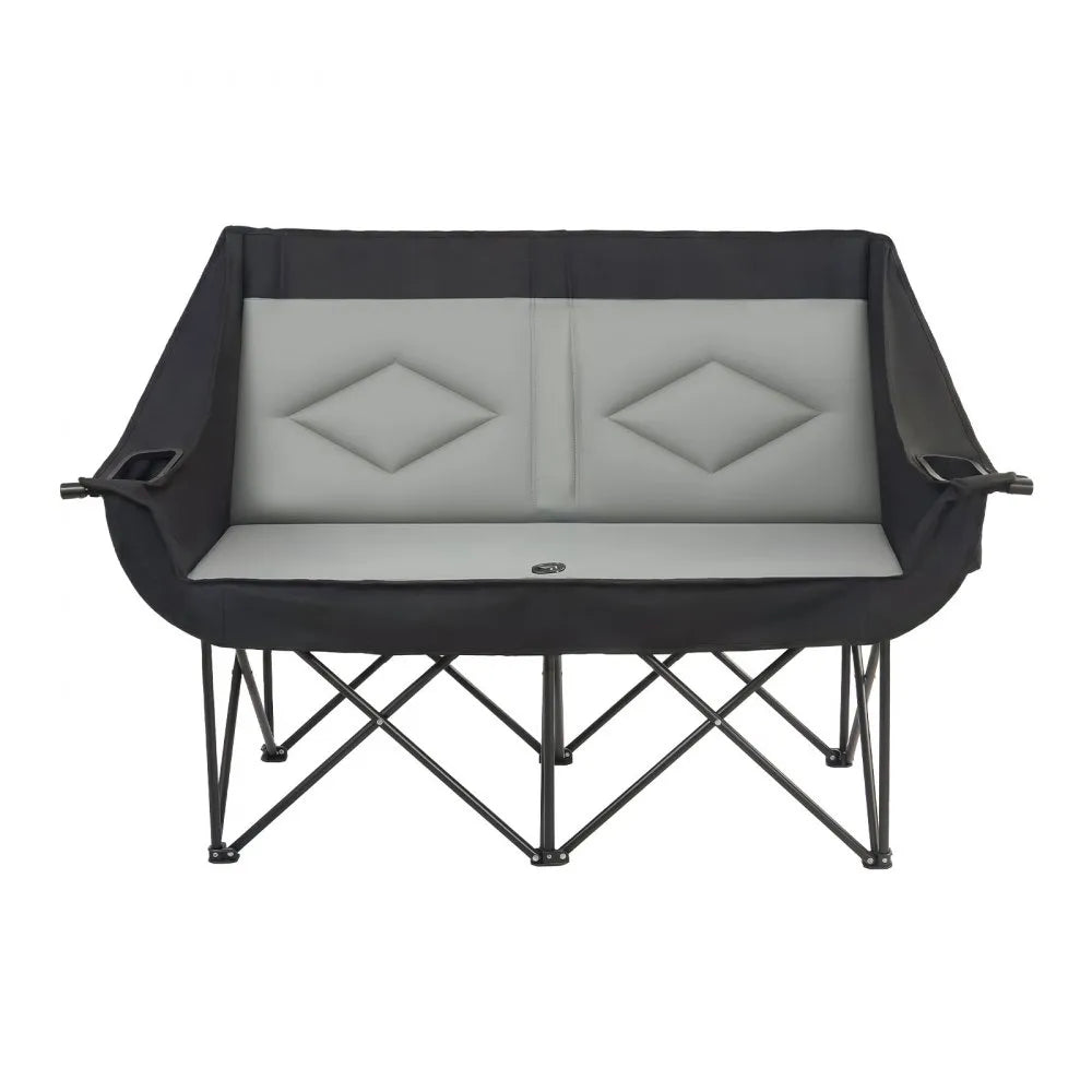 VEVOR Double Camping Chair, Oversized Two Person Camp Chair with 660 lbs Heavy Duty Support, with Dual Cup Holders, Wine Glass Holders, Magazine Straps, Carry Bags for Outdoor, Beach, 1 Pack
