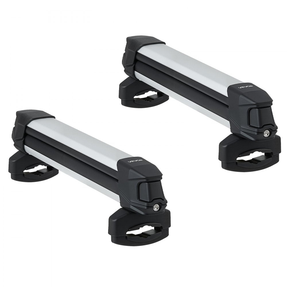 VEVOR Ski & Snowboard Roof Rack, Carry up to 4 Pairs of Skis or 2 Snowboards, 2 PCS Aluminum Universal Car Roof Rack Top Holder with Lock & Rubber Padding, Carrier for Fishing Rod, Fit Most Crossbars