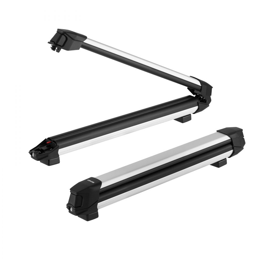 VEVOR Ski & Snowboard Roof Rack, Carry up to 6 Pairs of Skis or 4 Snowboards, 2 PCS Aluminum Universal Car Roof Rack Top Holder with Lock & Rubber Padding for Fishing Rod, Fit Most Slotted Crossbars